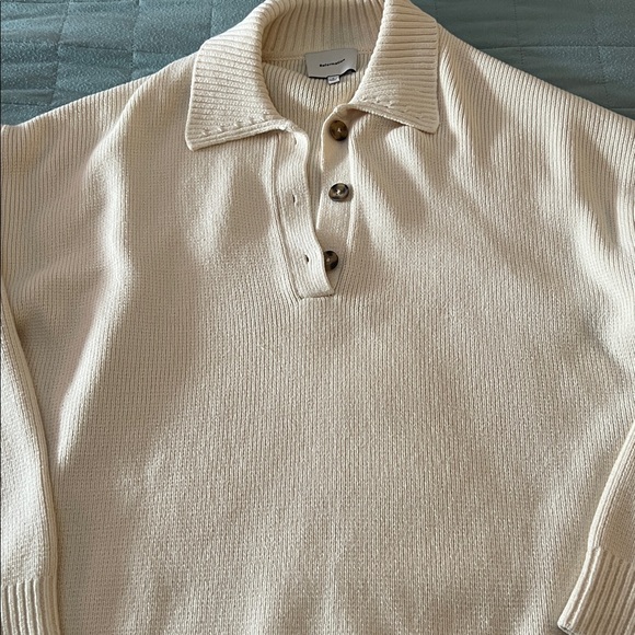 Reformation Brooklyn Cotton Polo Sweater Ivory - Size S - Picture 5 of 6